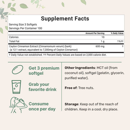 Ceylon Cinnamon 7200mg Equivalent with MCT Oil